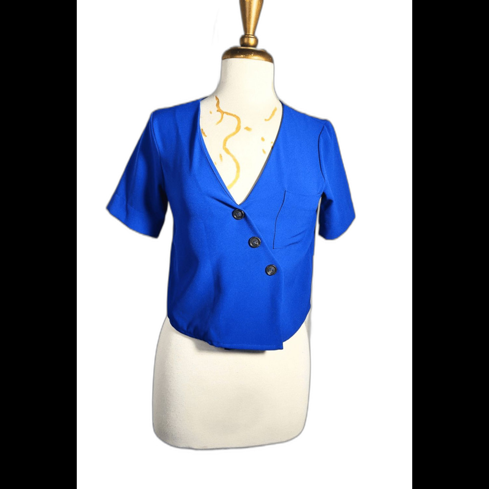 Nordstrom Blouse Size XS Modern Cobalt Ballet Core Clean Girl Crop-Top